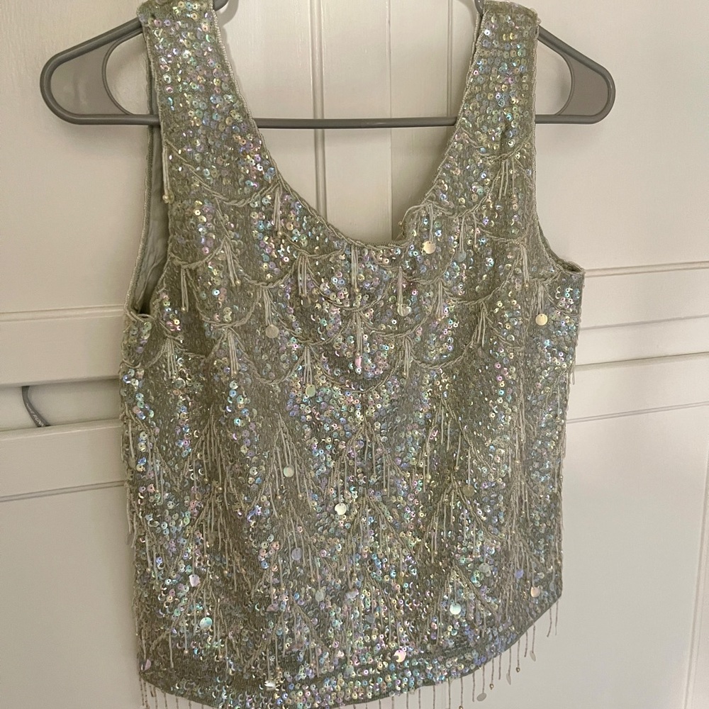 Vintage 1960 Beaded Sequined Blue Sleeveless